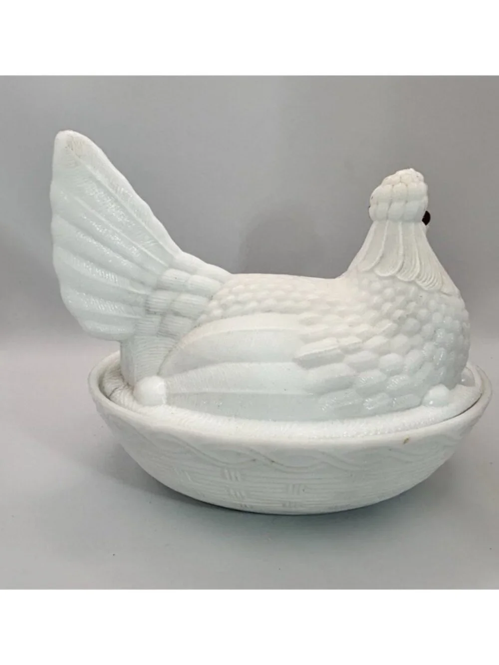 Vintage Milk Glass Hen on Nest 7” Split Tail Glass Eyes *Replacement Eye* - Picture 4 of 10